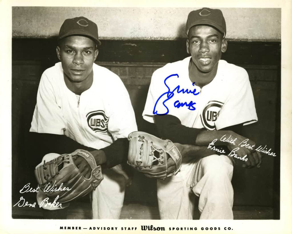 Ernie Banks Banks/Baker - Chicago Cubs - dugout - B/W - Banks&Baker758.jpg - 8x10