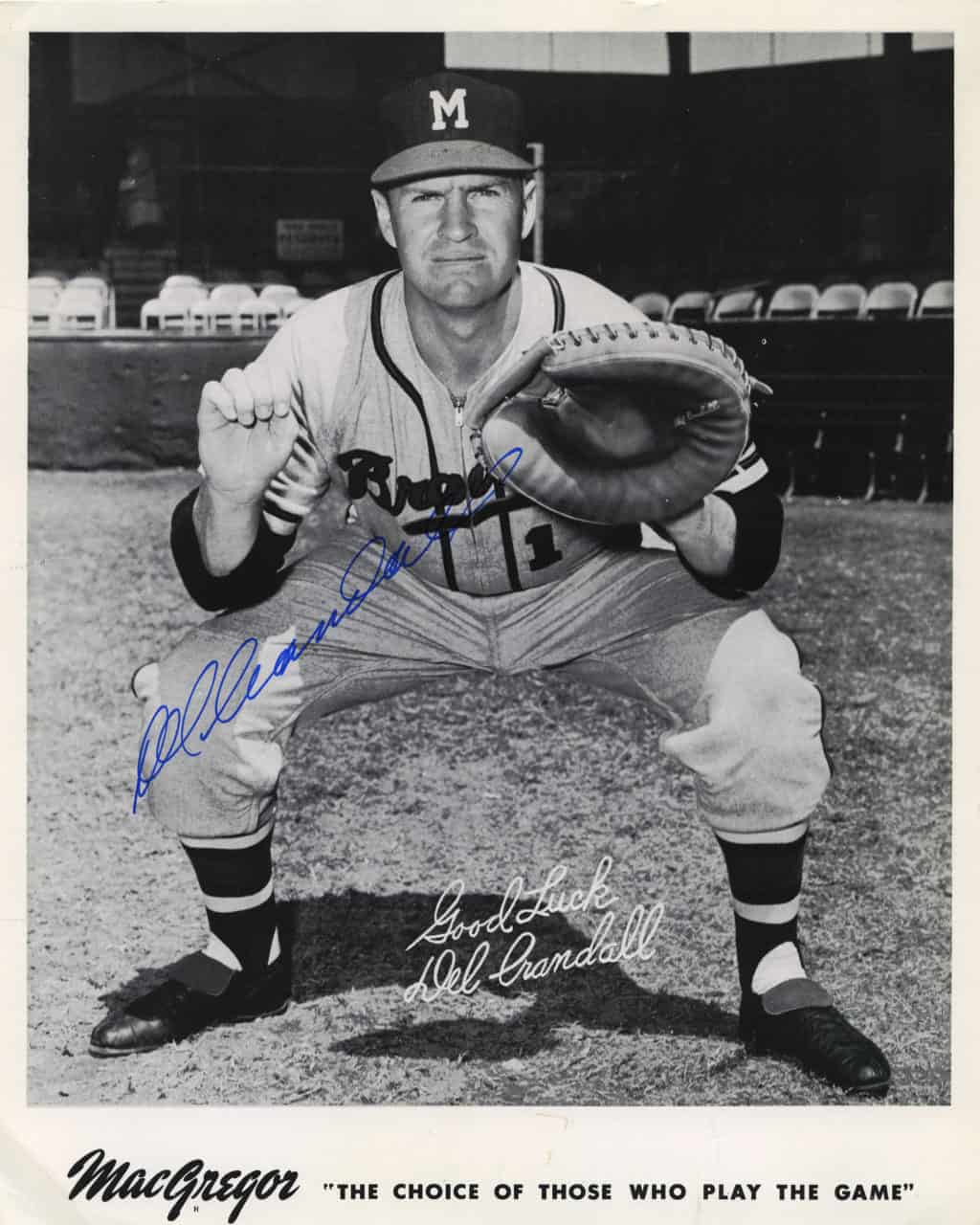 Del Crandall - Atlanta Braves - catching crouch no gear - B/W - CrandellDel-2112.jpg - 8x10