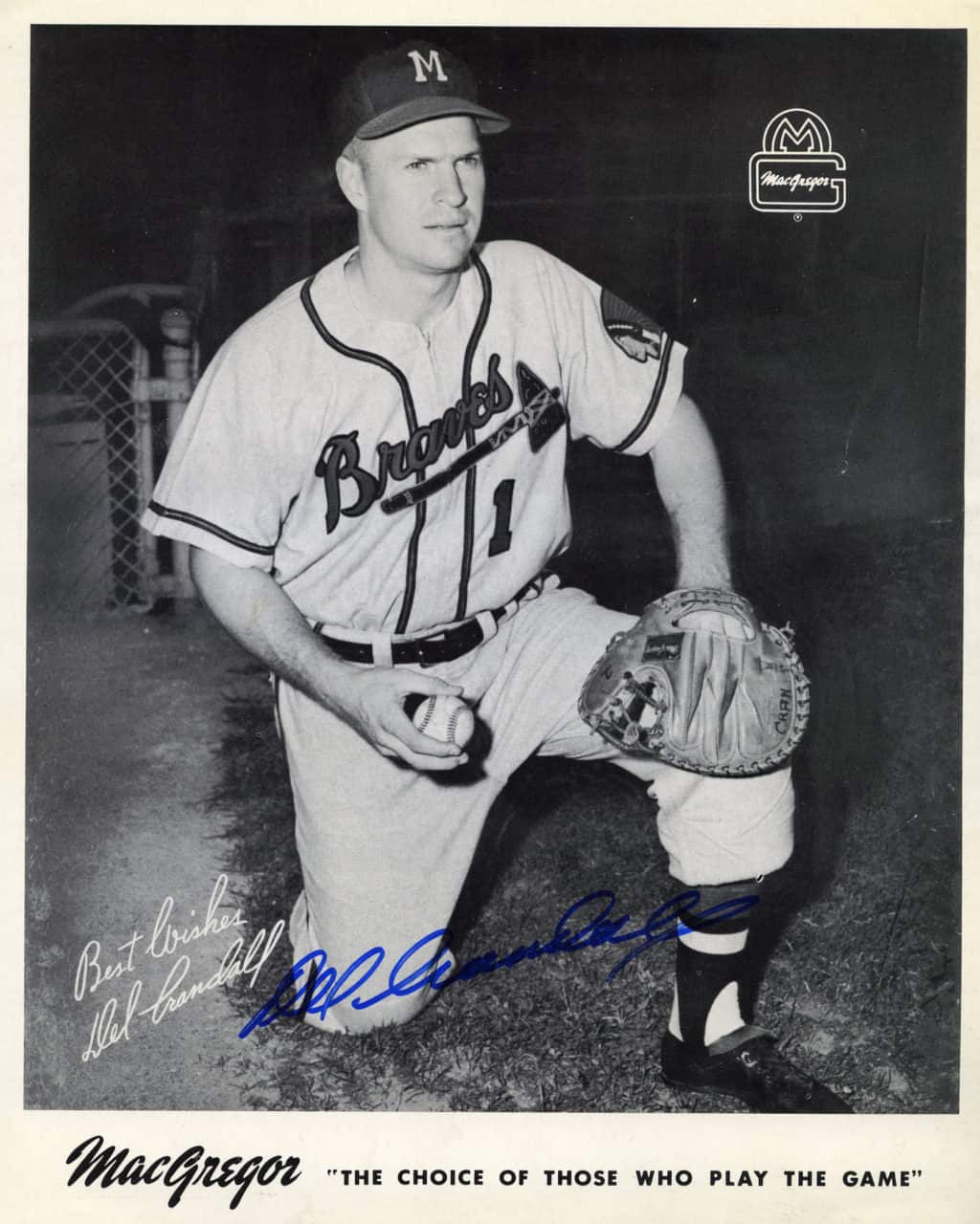 Del Crandall - Atlanta Braves - kneeling glove on knee - B/W - CrandellDel-3113.jpg - 8x10