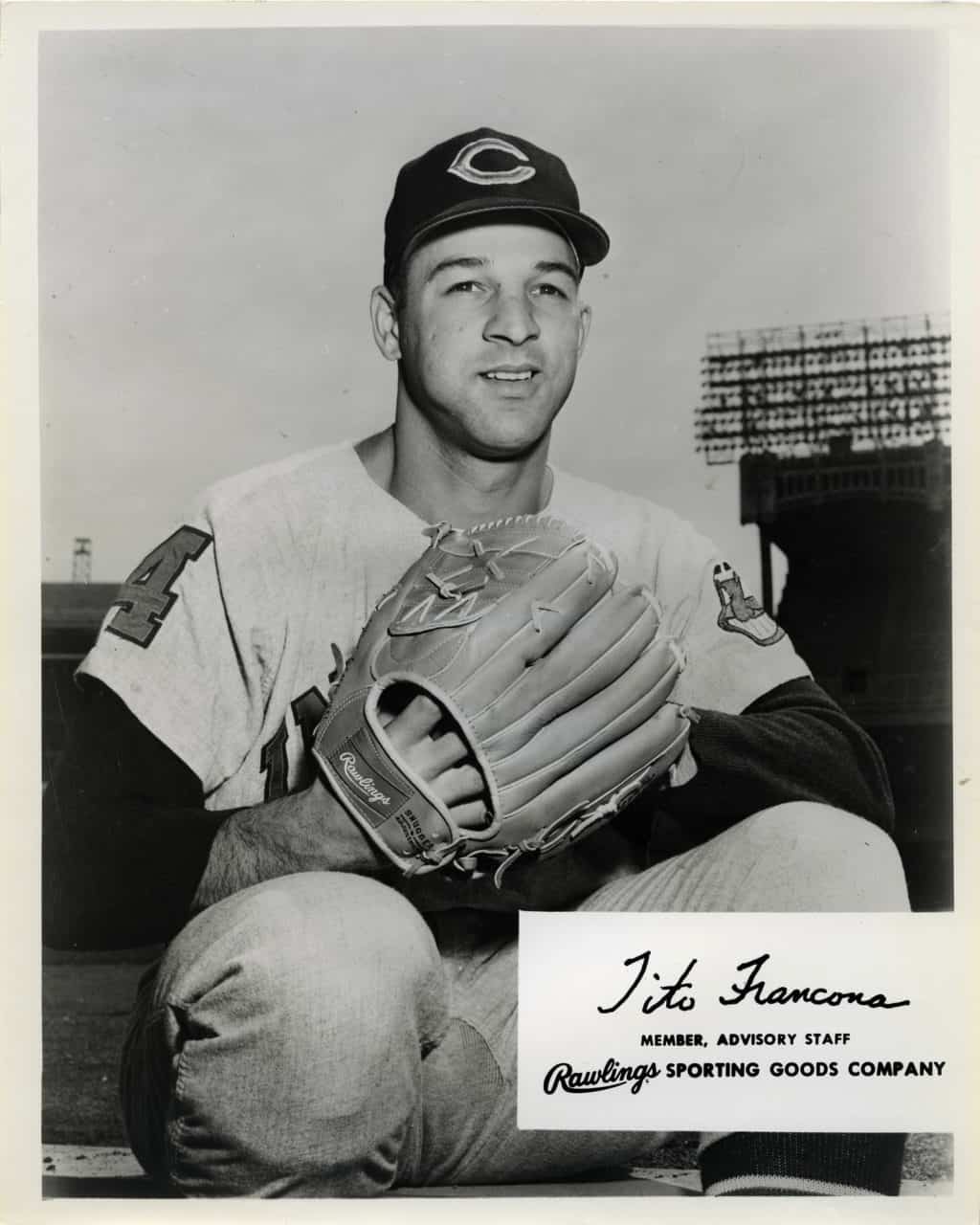 Tito Francona - Cleveland Indians - sitting with glove - B/W - FranconaTito010.jpg - 8x10