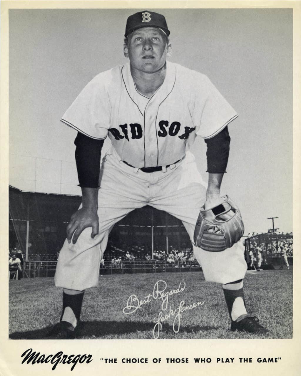 Jackie Jensen - Boston Red Sox - full hands on knees - B/W - JensenJackie1116.jpg - 8x10