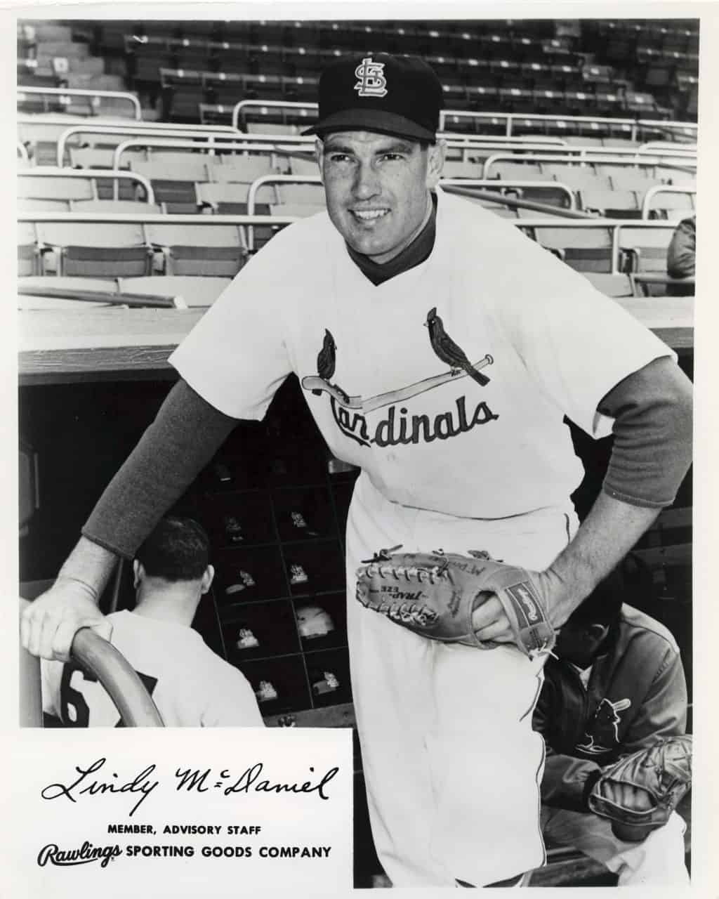 Lindy McDaniel - St. Louis Cardinals - dugout steps - B/W - McDanielLindy050.jpg - 8x10