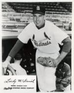 Lindy McDaniel - St. Louis Cardinals - dugout steps - B/W - McDanielLindy050.jpg - 8x10