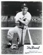 Stan Musial - St. Louis Cardinals - kneeling on bat glove on ground - B/W - MusialStan-2058.jpg - 8x10