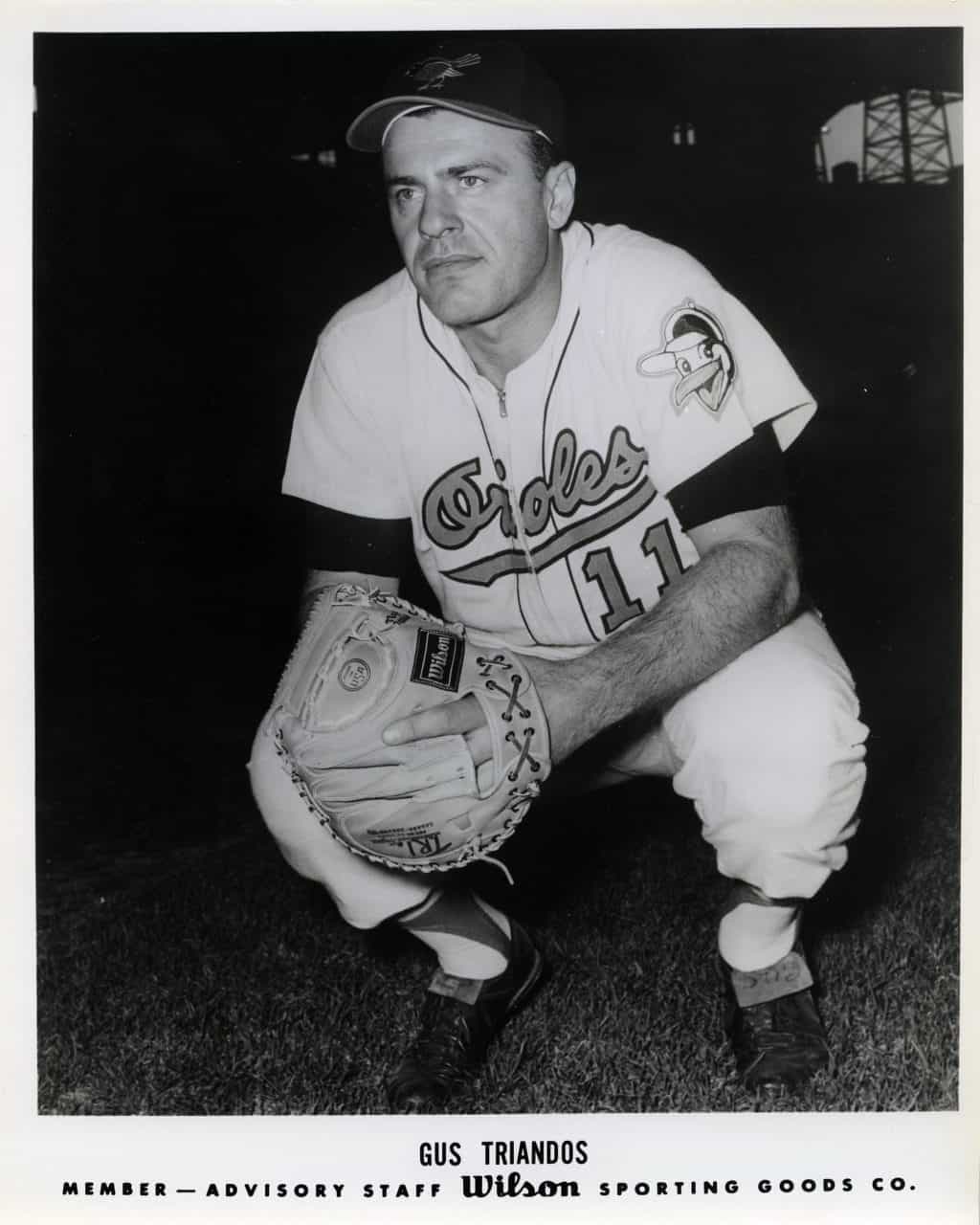 Gus Triandos - Baltimore Orioles - catching crouch - B/W - TriandosGus861.jpg - 8x10