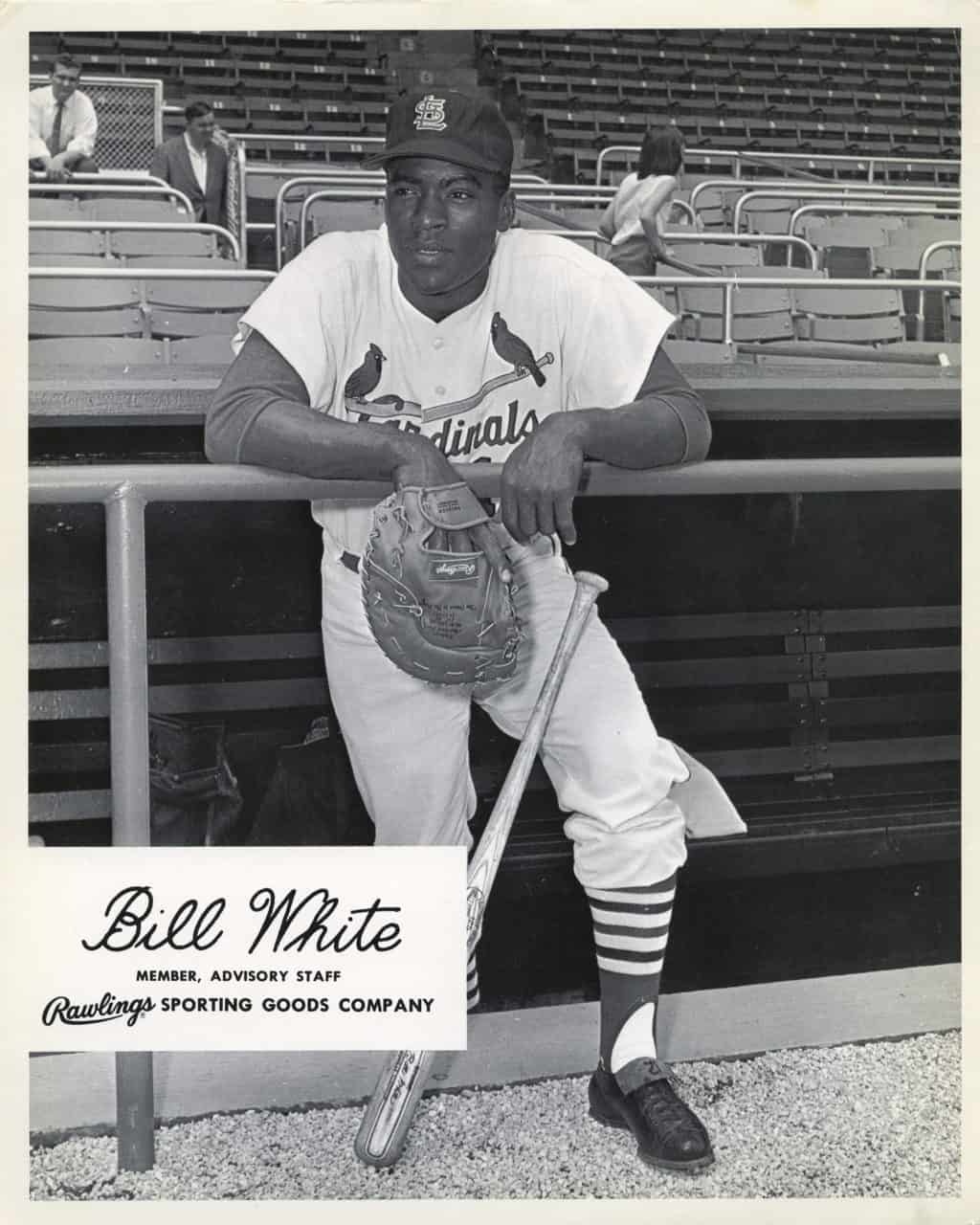 Bill White - St. Louis Cardinals - glove over rail - B/W - WhiteBill-1100.jpg - 8x10